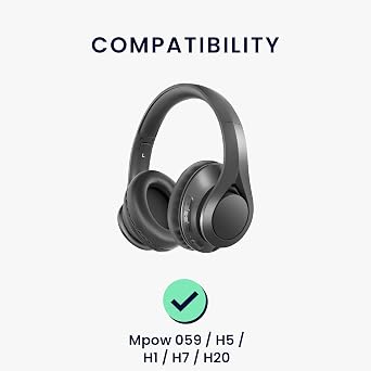 kwmobile Ear Pads Compatible with Mpow 059 / H5 / H1 / H7 / H20 Earpads - 2X Replacement for Headphones - Black