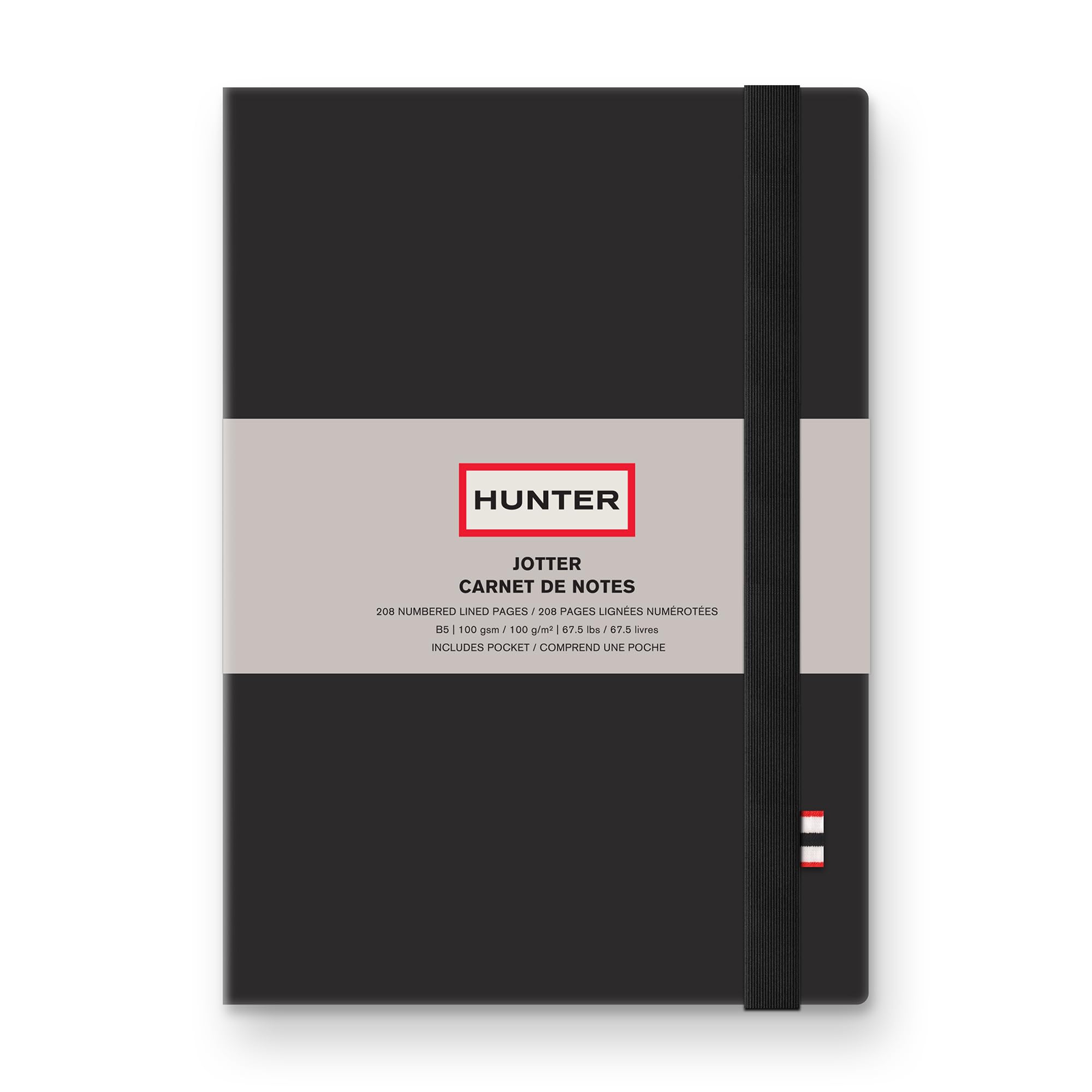 Studio Oh! Taccuino a righe, 25,4 x 17,8 cm, con 208 pagine in formato B5, per lavoro, diario, scrittura e prendere appunti, fascia elastica e tasca interna per appunti sciolti, fogli numerati, nero