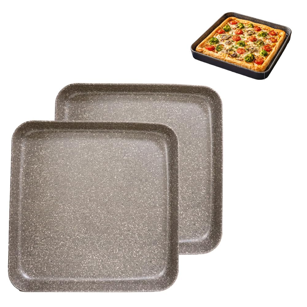 MA MAISON Set 2 Teglie da Forno in Alluminio - Professionali, Antiaderente, Antigraffio, Max 200°, Forno Gas, Elettrico, Lavastoviglie, Pizza, Cucina - Made in Italy (40x40x4h cm)