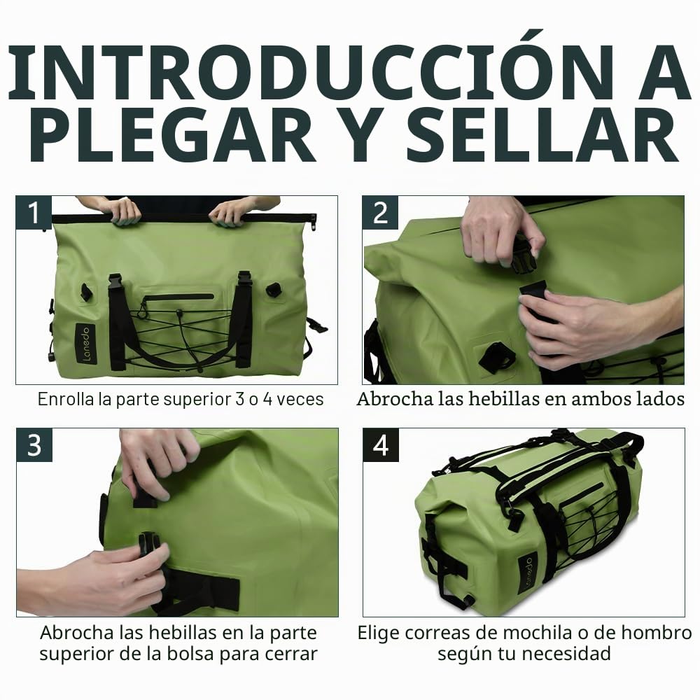 Bolsa de Viaje Impermeable de 80 L, Correas y Asas duraderas, para Kayak, Paddleboard, canotaje, Rafting, Pesca, Camping