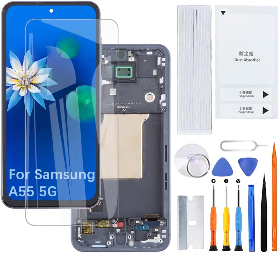 Display Screen for Samsung Galaxy A55 5G TFT A556V A556B A556B/DS LCD Screen Replacement Assembly Kit(Black with Frame,Without Fingerprint)