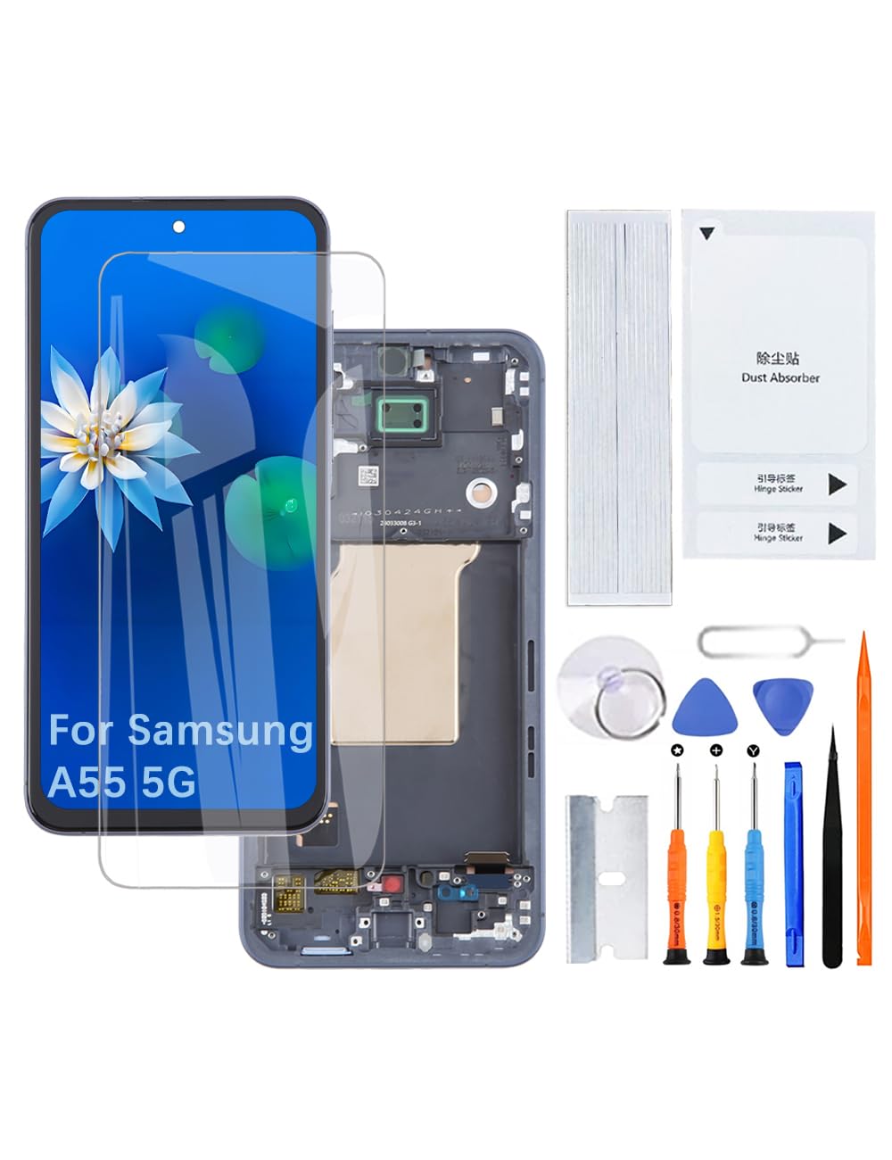 Display Screen for Samsung Galaxy A55 5G TFT A556V A556B A556B/DS LCD Screen Replacement Assembly Kit(Black with Frame,Without Fingerprint)