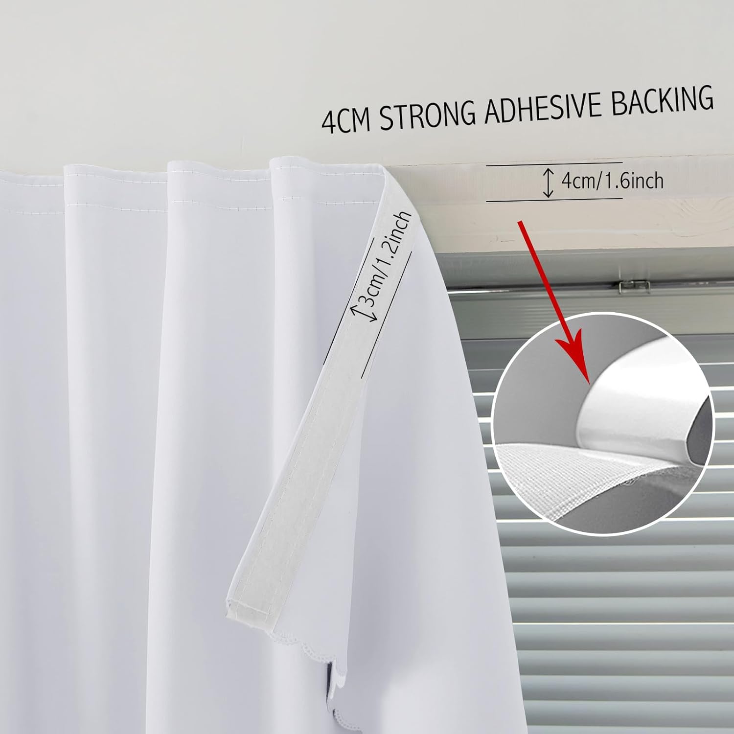 self Adhesive Curtains Portable Blackout Curtain Simple and Easy to Install Bedroom Window Thermal Lnsulated Kitchen Room Darkening Black Small Drapes, 59" W X 71" L, White, 1 Panel