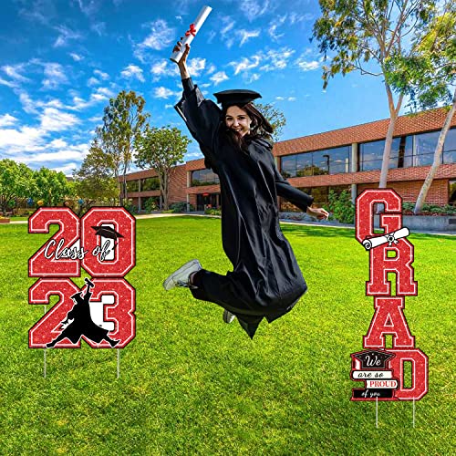 Graduation Yard Sign Class Of 2023 Decorations - 4Pcs Large Size Red Glittering Congrats Grad Class Of 2023 Outdoor Lawn Decor With Stakes For High School College Graduation Party Decorations Supplies #TOP2
