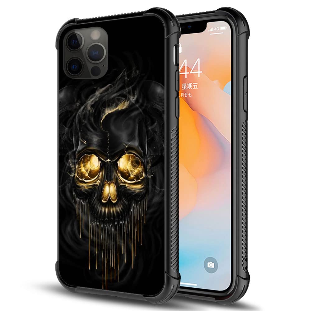 DAIZAG Compatible with iPhone 11 Case,All-Round Protection Shockproof Anti-Scratches TPU Cover,Cases for Man Woman-Gold Black Skull