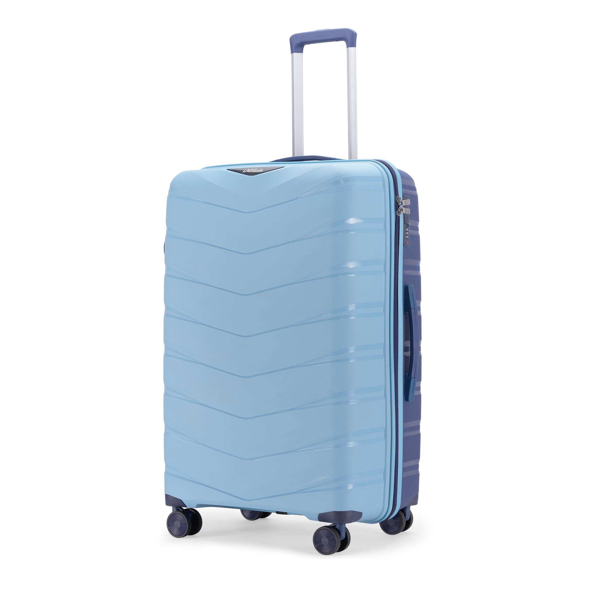 Axis Medium Check-in Suitcase 65 cm 24 inch Polypropylene Hard Trolley, 8 Spinner Wheels, 3-Pocket Convipack, Dual-Tone Shell, Recessed Number Lock Sapphire Blue/Peacock Blue