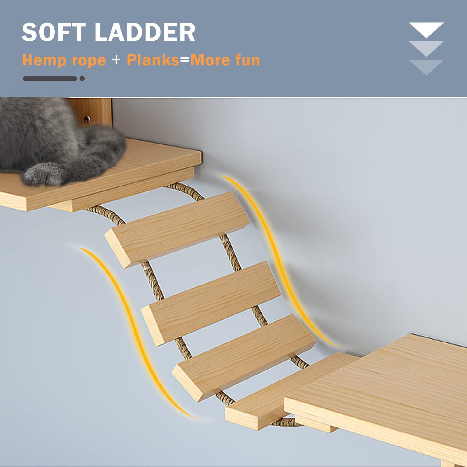 Klimwand voor kat, houten wandplanken 2 kattenhuis, 4 kleerhangers, 1