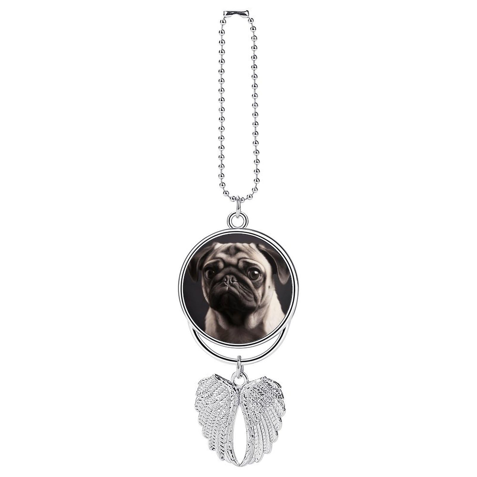Car Charm Zinc Alloy Rearview Mirror Hanging Ornament Premium Metal Pug Car Pendant for Auto Interior Decor Accessories,Unique Gift for Adult,Silver-Style