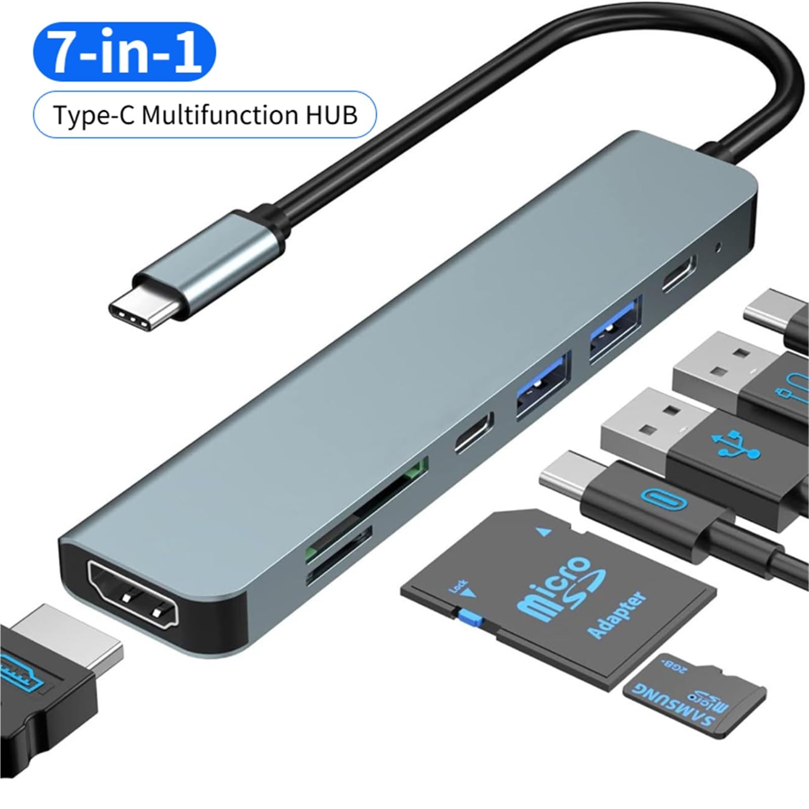Stacja dokująca USB C HUB typu C do HDMI 4K 30Hz z przyciskiem wyłączania ekranu USB 3.0 5 Gb/s HUB 87 W szybkie ładowanie (7 w 1)