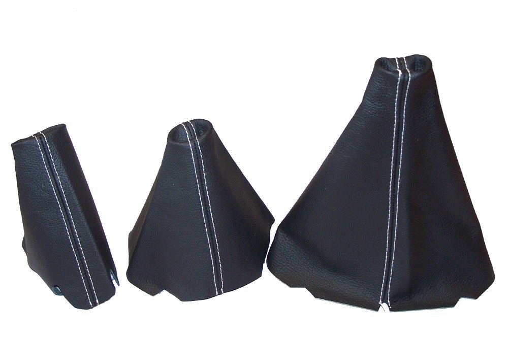 The Tuning-Shop Ltd for Land Rover Discovery Series 1 (1995-1998) Or Series 2 (1999-2004) Set of 3 Gaiters Custom Made Boots Black Genuine Italian Leather with White Stitching