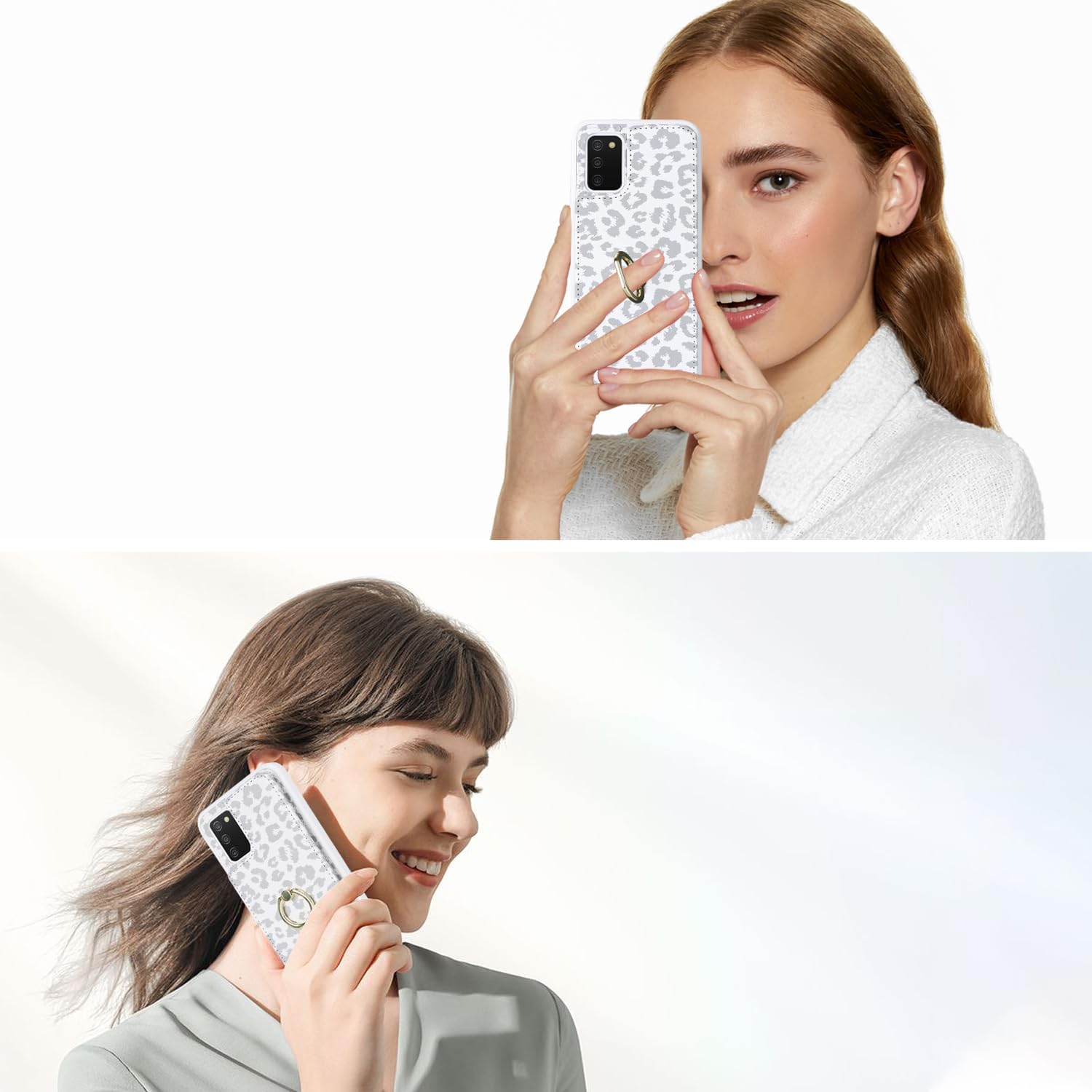 Lipvina for Samsung Galaxy A03s Case with Card Holder,Galaxy A03s Case Wallet for Women,Credit Card Holder,Ring Stand,Cute Phone Wallet Cases 6.5"(White Leopard)