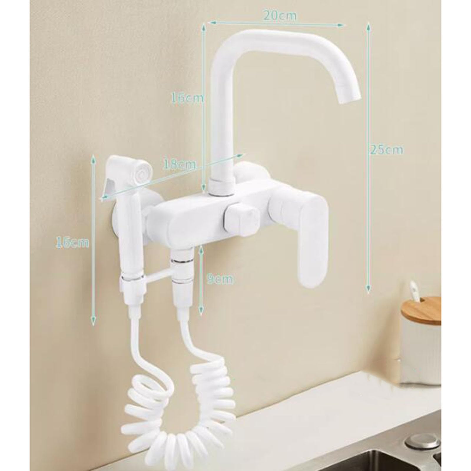 Grifo de Cocina Pared Blanco Pistola Telescópica Agua Fría y Caliente Giratoria Latón Grifo Fregadero Cocina Pared