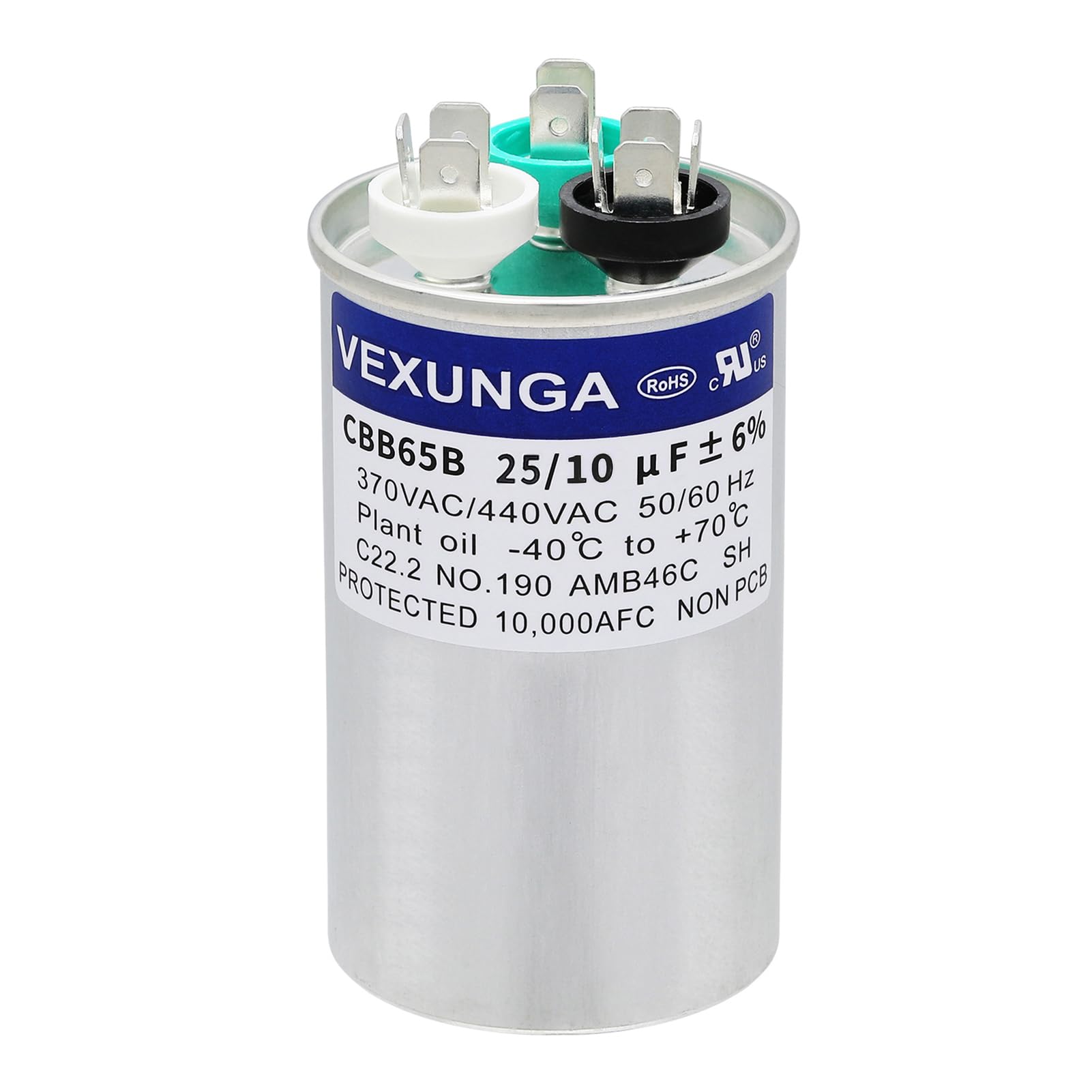 25/10 uF 25+10 MFD 370VAC or 440VAC Dual Run Start Round A/C Capacitor CBB65 Air Conditioner Capacitors for AC Unit Fan Motor Start or Heat Pump or Condenser Straight Cool