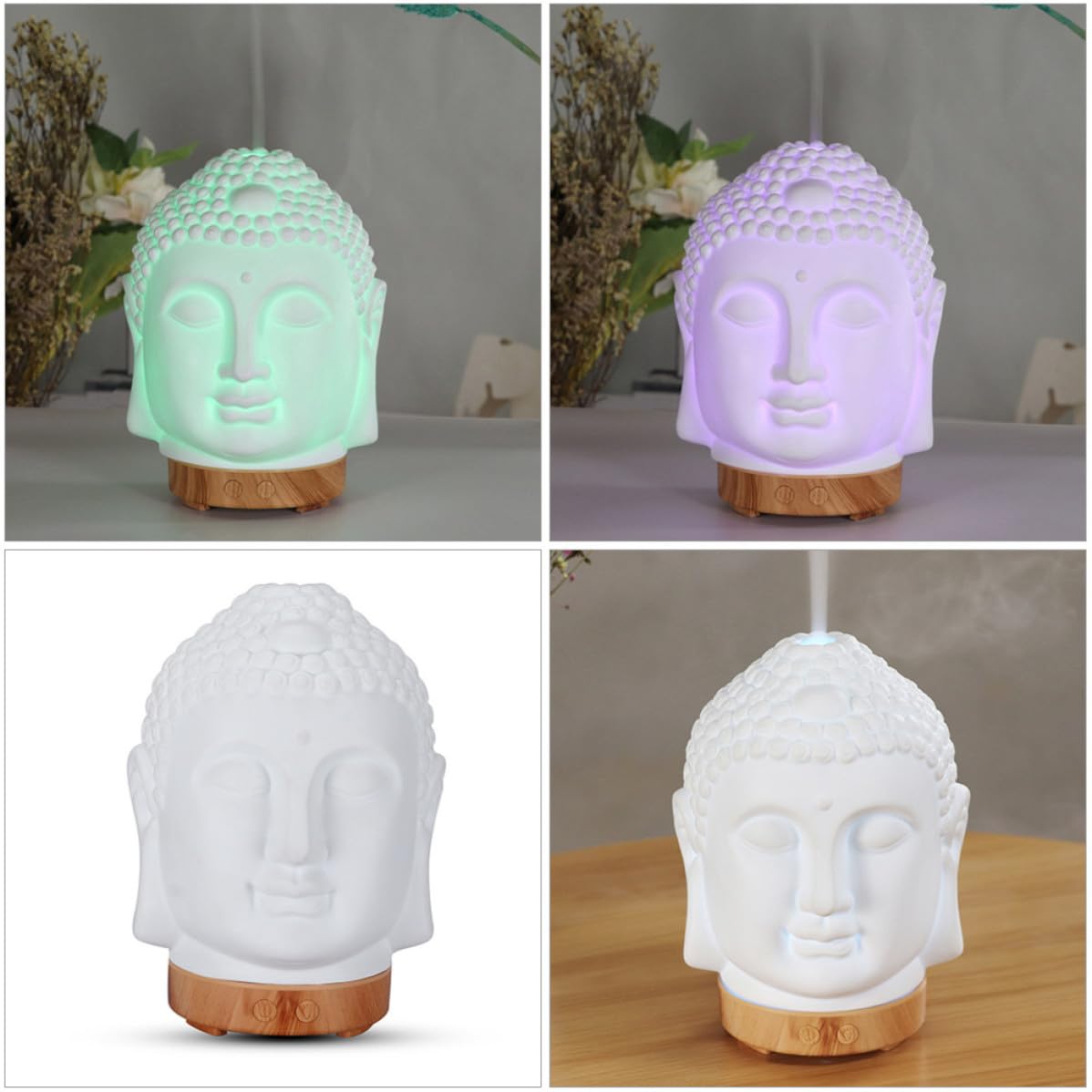 Umidificatore a Forma di Testa di Buddha Capacità Inferiore a 1l Diffusore di Aroma a Ultrasuoni Ceramico Portatile Bianco per Yoga e Soggiorno