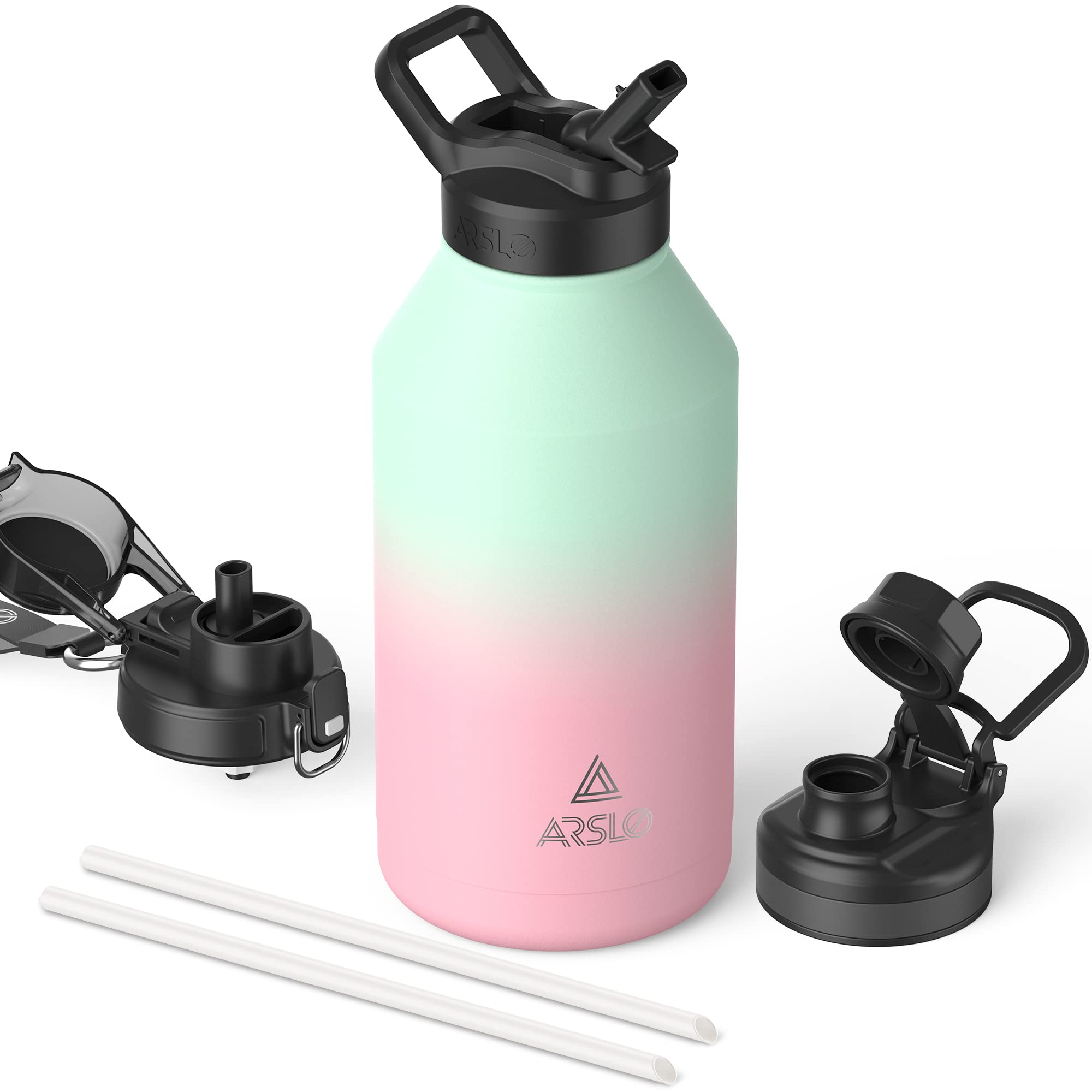 Botella deportiva aislada con tapa de pajita, botellas de agua de acero inoxidable de doble pared, taza térmica al vacío, botella de agua de metal aislada mantiene el agua fría