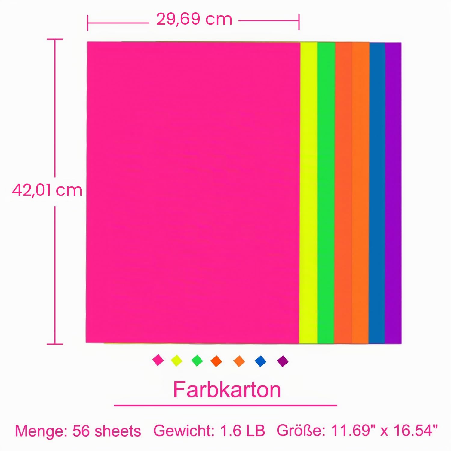 Bunt Karton Papier A3 (42 cm x 29,7 cm), 56 Blatt Neon Indexpapier, 250 g/m Schweres Kartonpapier, 7 Farben Buntes Papier für Schneiden, Schule,Bildung, DIY Handwerk, Kunstprojekte Farbiger, Origami