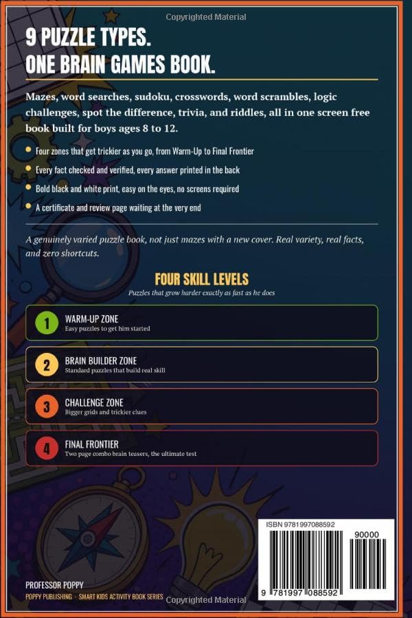 9-in-1 Ultimate Brain Games for Smart Boys: Screen-Free Puzzles, Trivia, Mind Teasers and Logic Challenges for Boys Ages 8-12 (Young Explorer Series) image 3