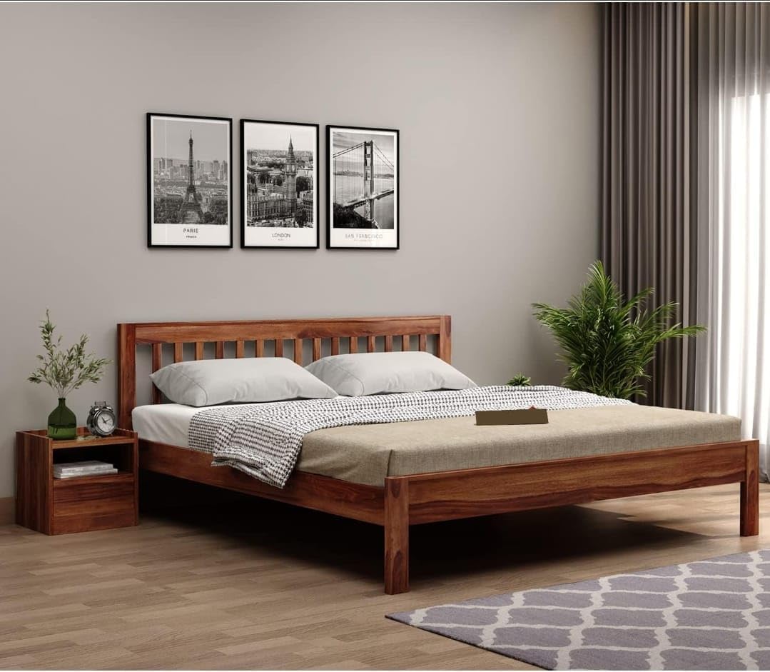 Sheesham Wood Dandi Head Cot Bed, Queen (78x60 Mattress Compatible) | Solid Wood Construction, Slatted Headboard, No Storage, Natural Wood Finish, Bedroom Furniture-image-25