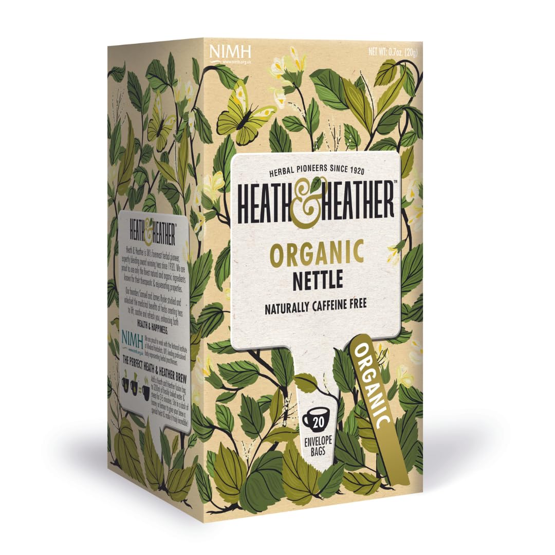 Heath & Heather Organic Nettle Teabags | Individually Wrapped Caffeine-Free Herbal Tea Infusions | 1 Pack of 20