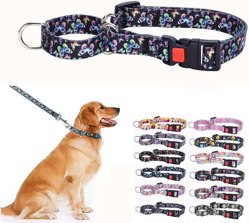 Coleira Martingale para Cães com Fivela de Engate Rápido e Trava YOUALSO, Glitter Butterfly M