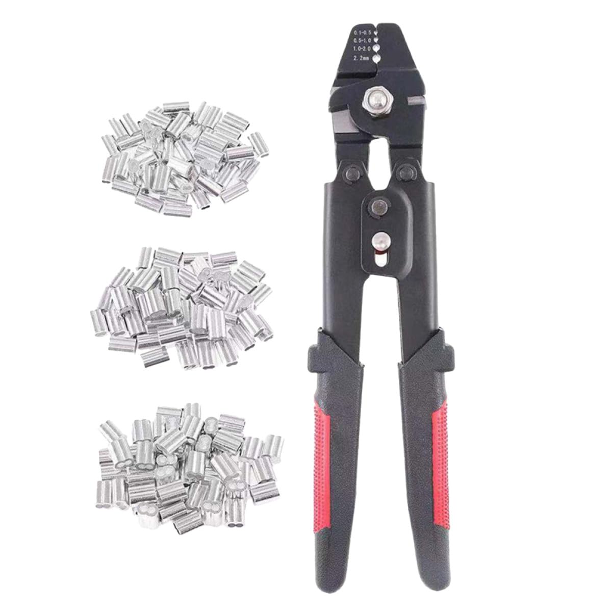 Gadpiparty Pinza Crimpatrice per Fili 4 Posizioni di Crimpatura con Manicotto in Alluminio Manico Antiscivolo in Pvc, Kit con 180 Pezzi di Manicotti Doppi