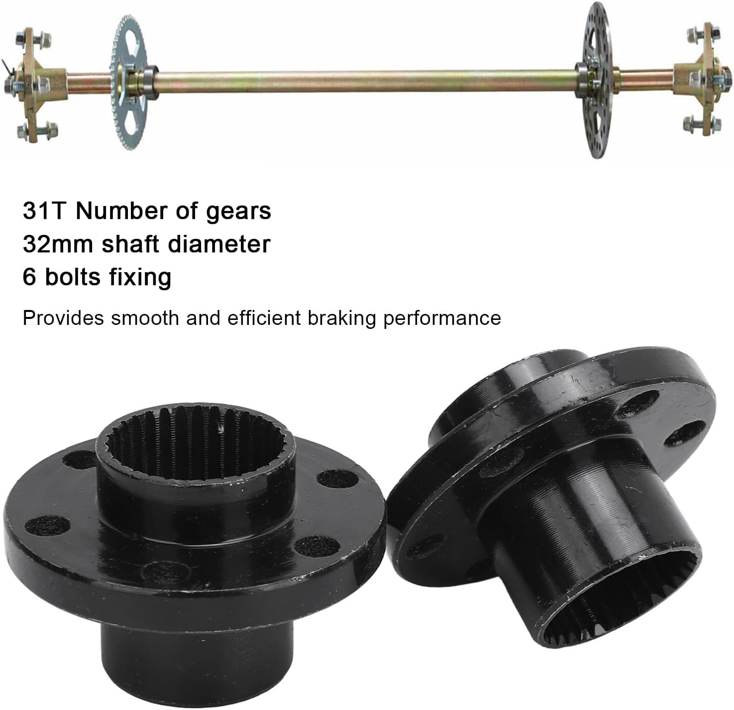 Rear Axle Sprocket Brake Disc Mount, 31T 32mm 6 Bolt Chain Wheel Fixing Accessories, High Hardness Steel Alloy Adapter for 50cc to 250cc ATV Go Kart Quad Bike, Precision Crafted Hu