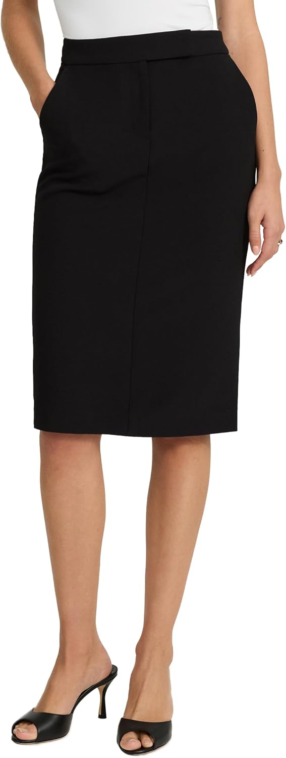 EXPRESS Women’s Editor Skirt – High Waisted Stretch Midi Pencil, Professional Office Wear – Black