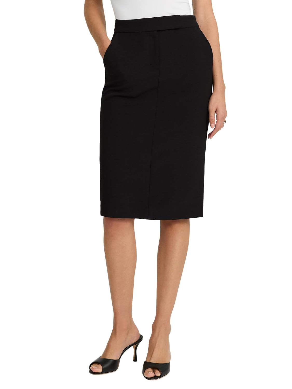 EXPRESS Womens Editor Skirt High Waisted Stretch Midi Pencil Professional Office Wear Black