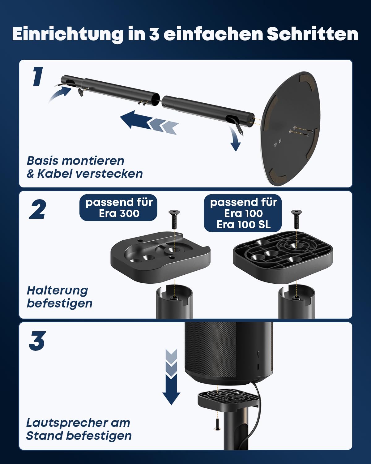 2er Set Lautsprecherständer kompatibel mit Sonos Era 100 SL, Era 100 & Era 300, höhenverstellbar 74–99 cm, stabile Metall Boxenständer mit Kabelmanagement, für Wohnzimmer & Heimkino
