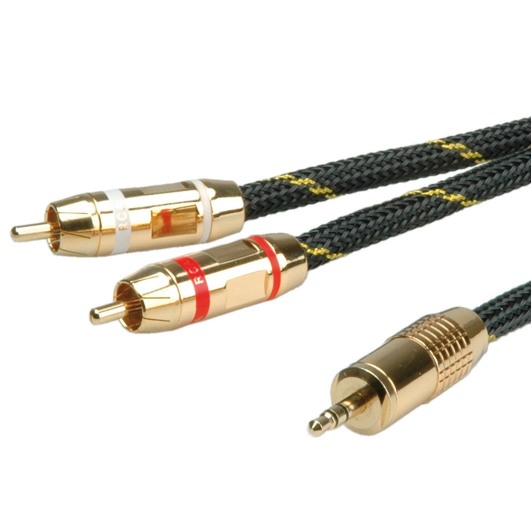 Cable de interconexión de audio ROLINE GOLD 3,5mm estéreo - 2x Cinch, conector - conector 5m