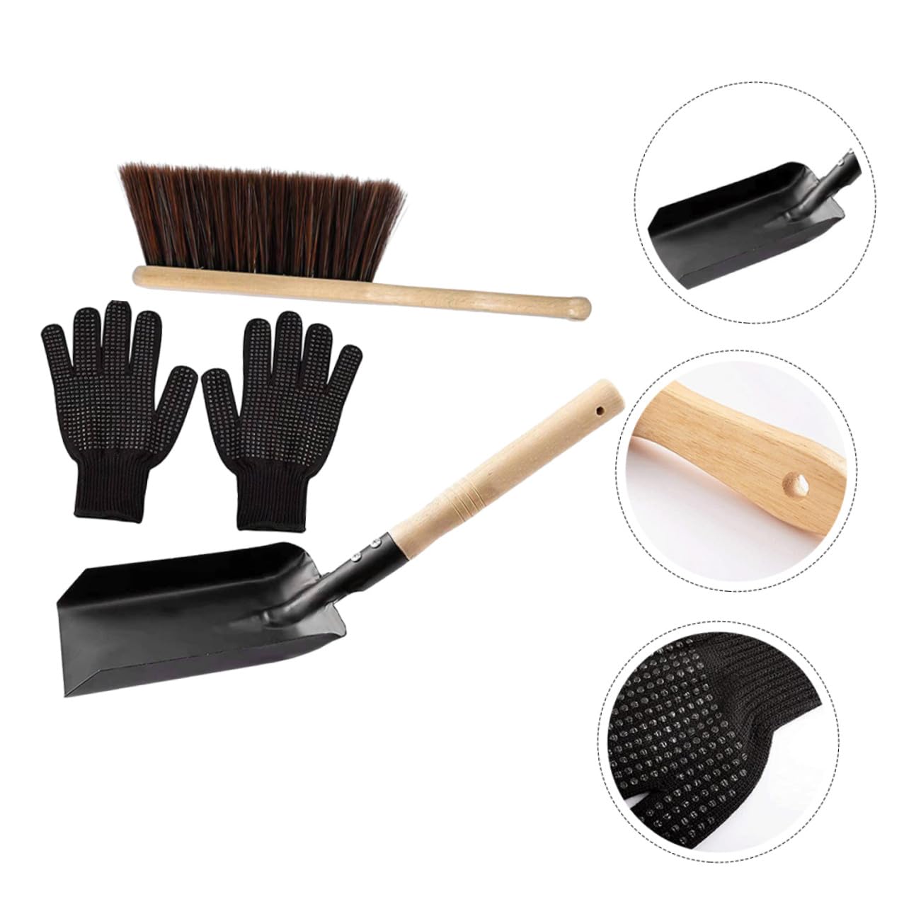 Toyvian Set Attrezzi per Caminetto Bordi Lisci Pala in Acciaio al Carbonio e Comodi da Trasportare e Spazzola in Legno Naturale per Pulizia Stufa e Casa