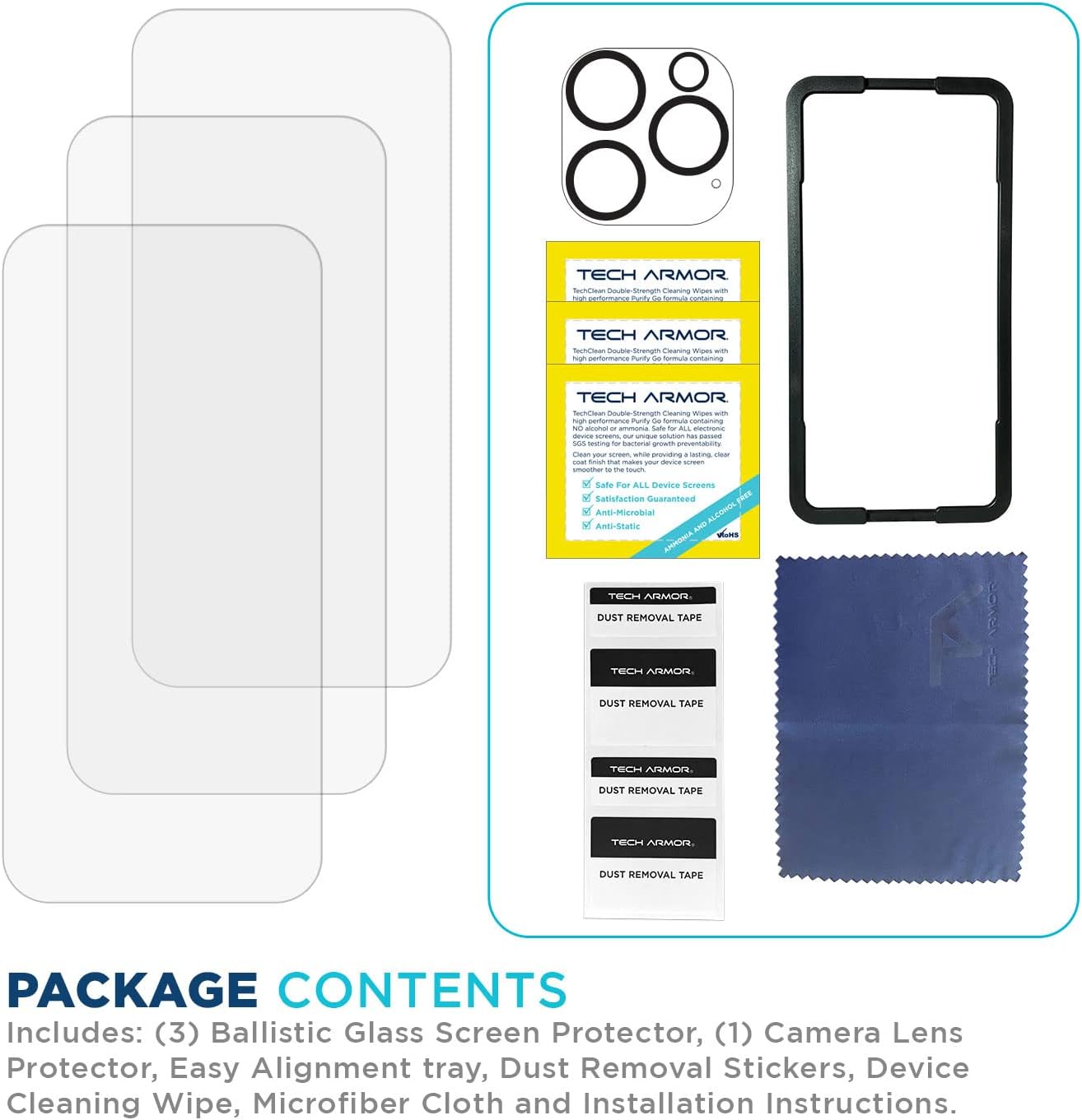 Tech Armor 3 Pack Screen Protector + 1 Camera Lens Protector for iPhone 14 Pro Max 6.7 inch - Ballistic Tempered Glass, Case Friendly, Dynamic Island Compatible, Sensor Protection, HD, 9H Hardness