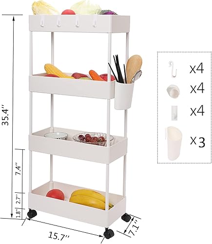 Miniatura 2 de AYVANBER Carrito de cocina delgado de 4 niveles, organizador de baño para lugares estrechos, estante de almacenamiento multiusos, carrito móvil para