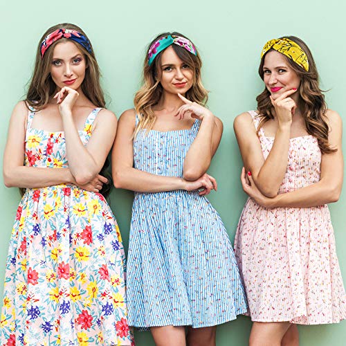16 Packs Headbands for Women, EAONE Fashion Boho Headbands No Slip Head Bands Criss Cross Twisted Fabric Headwraps Cute Elastic Hair Bands for 90s, 2000s, Girls & Women with Storage Bag, Floral Style - Thumbnail 2