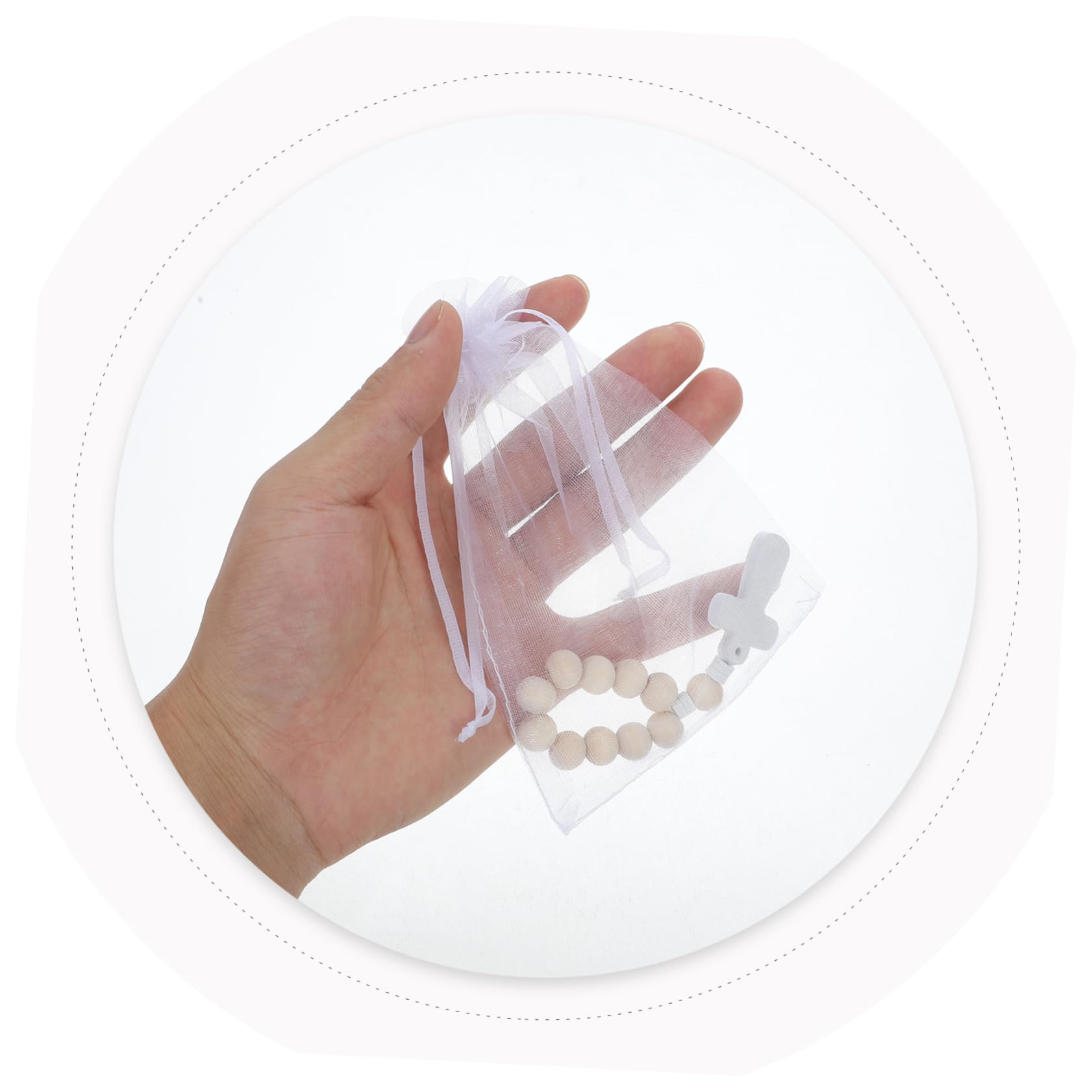 Housoutil Sets de Bracelets Chapelet en Bois et Paquet en Filet avec Perles Lisses pour Baptême Lot de 40 Fête et Célébrations, Accessoires de Prière pour Bébé