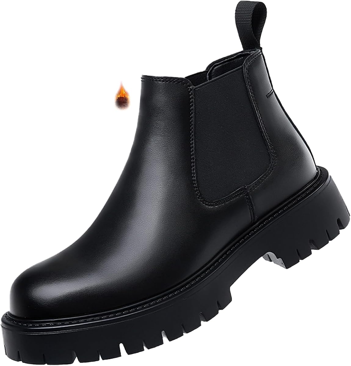 Men's Genuine Leather Chunky Platform Chelsea Dress Boots Luxury Round Toe lug sole Slip-On Outdoor Non Slip Shock Work Ankle Boots