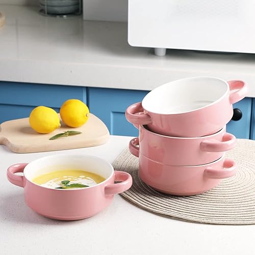 Miniatura 5 de Sweejar Tazones de sopa de cerámica con asas dobles, cuencos apilados de 20 onzas para sopa de cebolla francesa, cereales, tartas de olla, guiso,