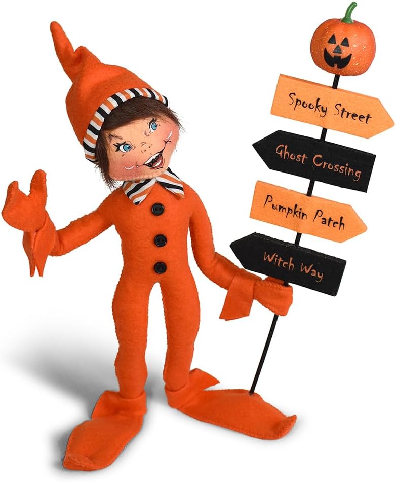 Annalee Scary Stripe Signpost Elf, 12 inch Collectible Figurine
