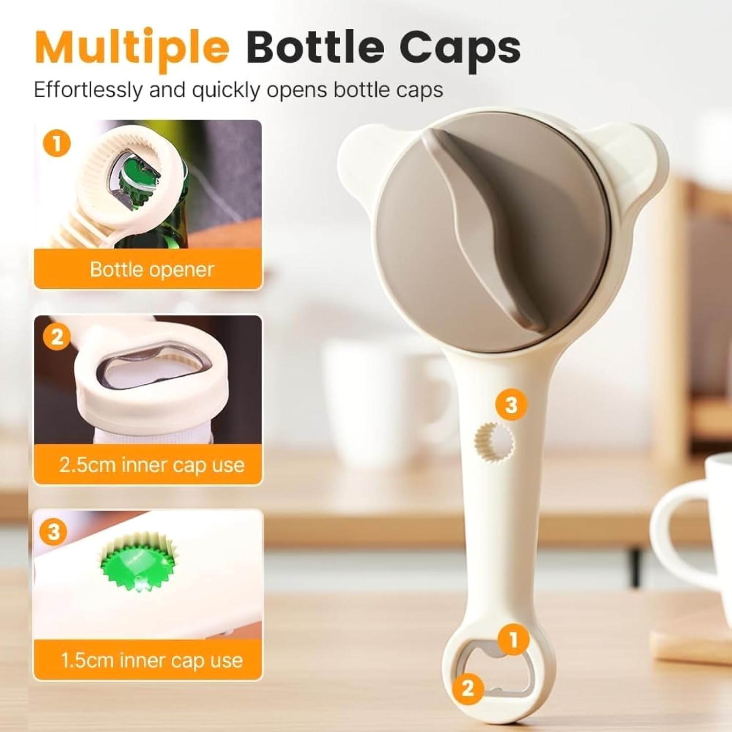 4-in-1 Multifunctional Bottle Opener, Adjustable Stainless Steel Jar Opener and Lid Remover, Easy Grip Kitchen Gadget