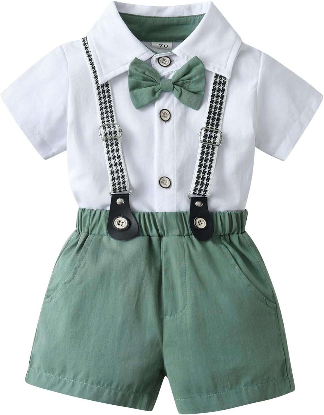 Baby Boy Formal Summer Short Outfit Set Toddler Gentleman Kid Short Sleeve Bowtie Shirt Suspender Shorts Suit