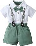 Baby Boy Formal Summer Short Outfit Set Toddler Gentleman Kid Short Sleeve Bowtie Shirt Suspender Shorts Suit