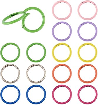PH PandaHall 16pcs 8 Colors Spring O Rings, 40mm Spring Ring Clasp O Rings Round Keychain Key Ring Clips Snap Clip Hook Trigger Spring Keyring Buckle for Keychains Bag Purse Handbag Collars Bags