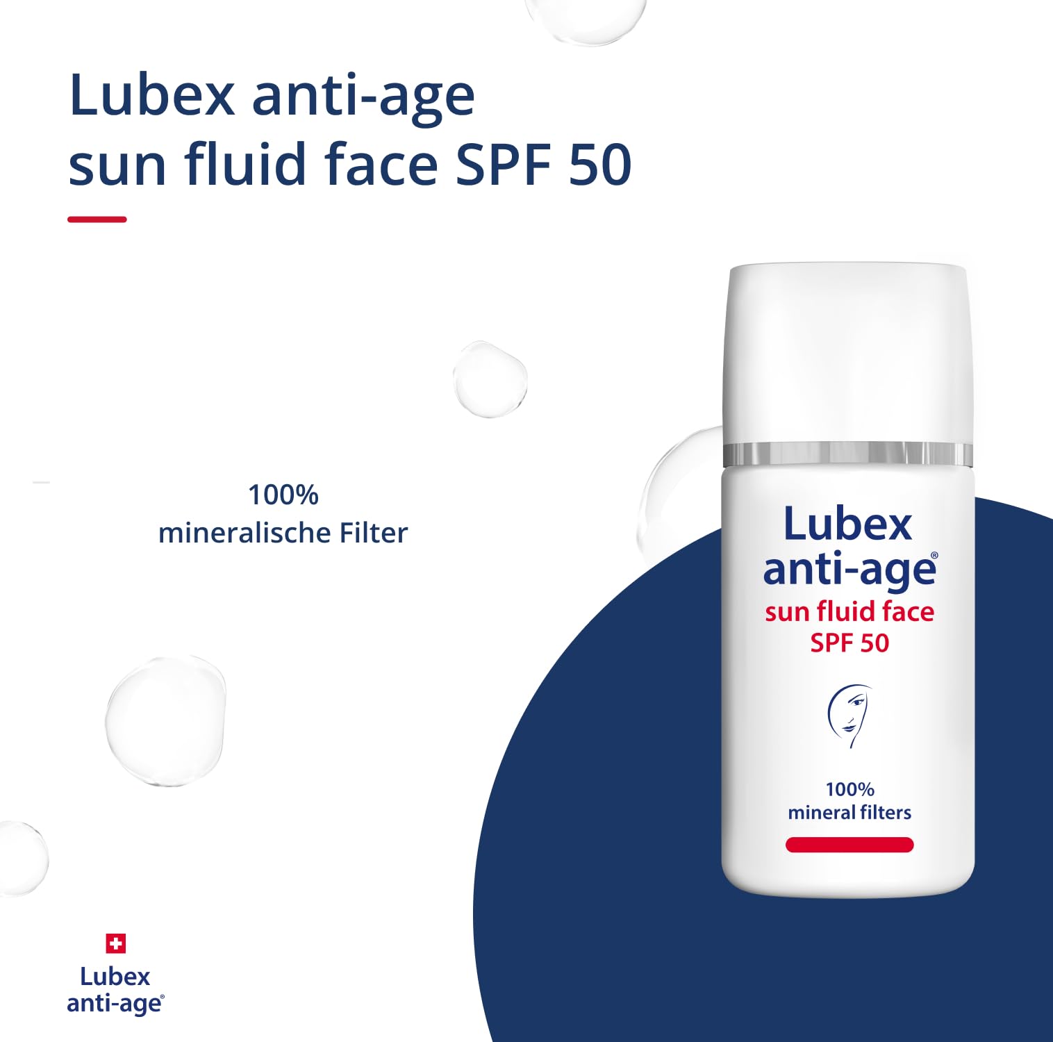 sun fluid face SPF 50 – Mineralischer UVA/UVB-Rundumschutz mit Ectoin und 100% mineralischen Filtern, brennt nicht in den Augen, hergestellt in der Schweiz, 50ml