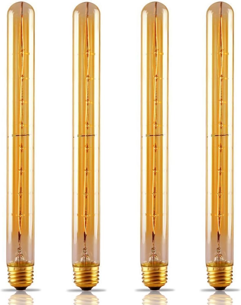 CTKcom T10/T300 40W Amber Vintage Edison Bulb， E26 Medium Base，2200K-2300K Tubular Bulb Nostalgic Tungsten Filament Antique Bulb Amber Glass for Industrial Wall Sconce Pendant Lighting-(4 Pack)