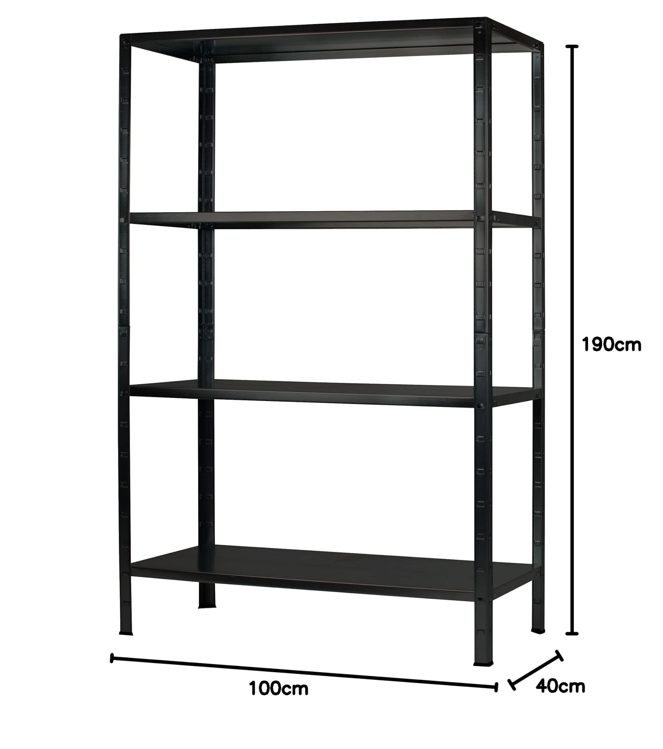 SCHULTE Regalwelt Regał wtykowy z 4 półkami PowerMAX, nośność 65 kg, 190 x 100 x 40 cm (wys. x szer. x gł.), czarna struktura, regał magazynowy, regał warsztatowy, regał piwniczy, regał garażowy,