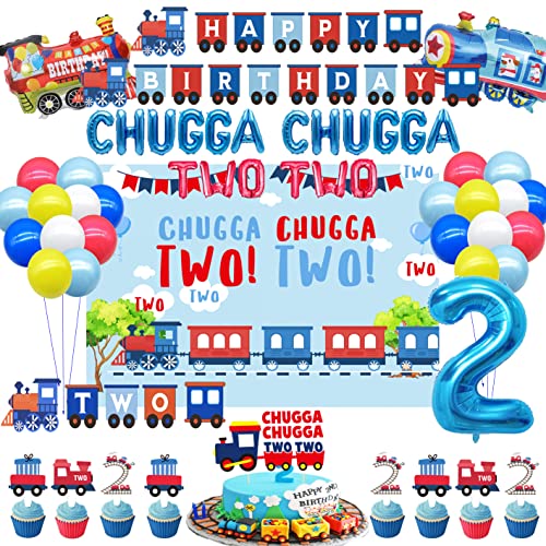 Chugga Chugga Two Two Party Decorations - Train 2nd Birthday Cake Topper & Supplies by BEOXAGAR - Used condition - US$14.84