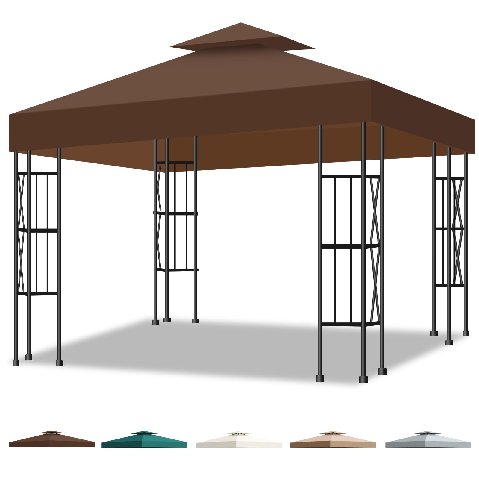10x10 canopy replacement top cover canopy top replacement double layer vented sunshade cover fits standard 10'x10' outdoor gazebo frame for backyard/patio/garden waterproof uv resistant (brown)