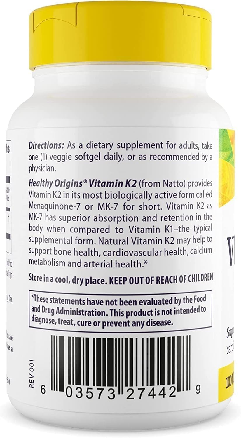Healthy Origins Vitamin K2 MK-7 100 mcg, 60 Veggie Gels — Amazon image 3