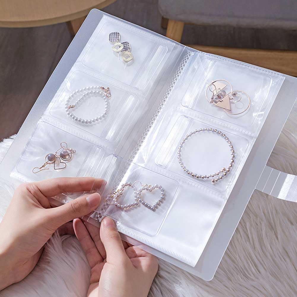 1 Pc Transparent Jewelry Storage Book 84 Pockets Jewelry Album Portable Travel Jewelry Organizer with 60 Pcs Small Clear Plastic Bags for Rings, Necklaces, Bracelets, Studs, Earrings, Brooches image 3