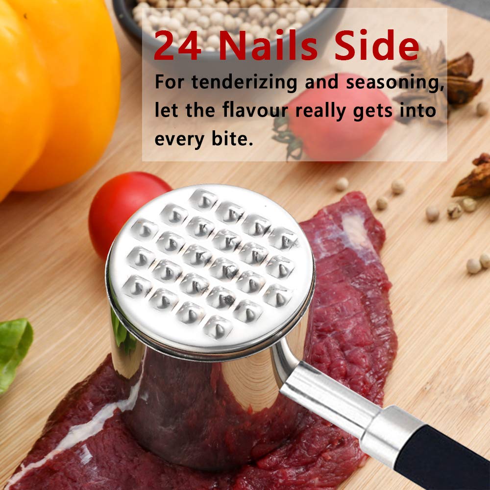 Agiferg Marteau Attendrisseur à Viande Double Face En Acier Inoxydable Pour Steak, Maillet, Outil De Barbecue